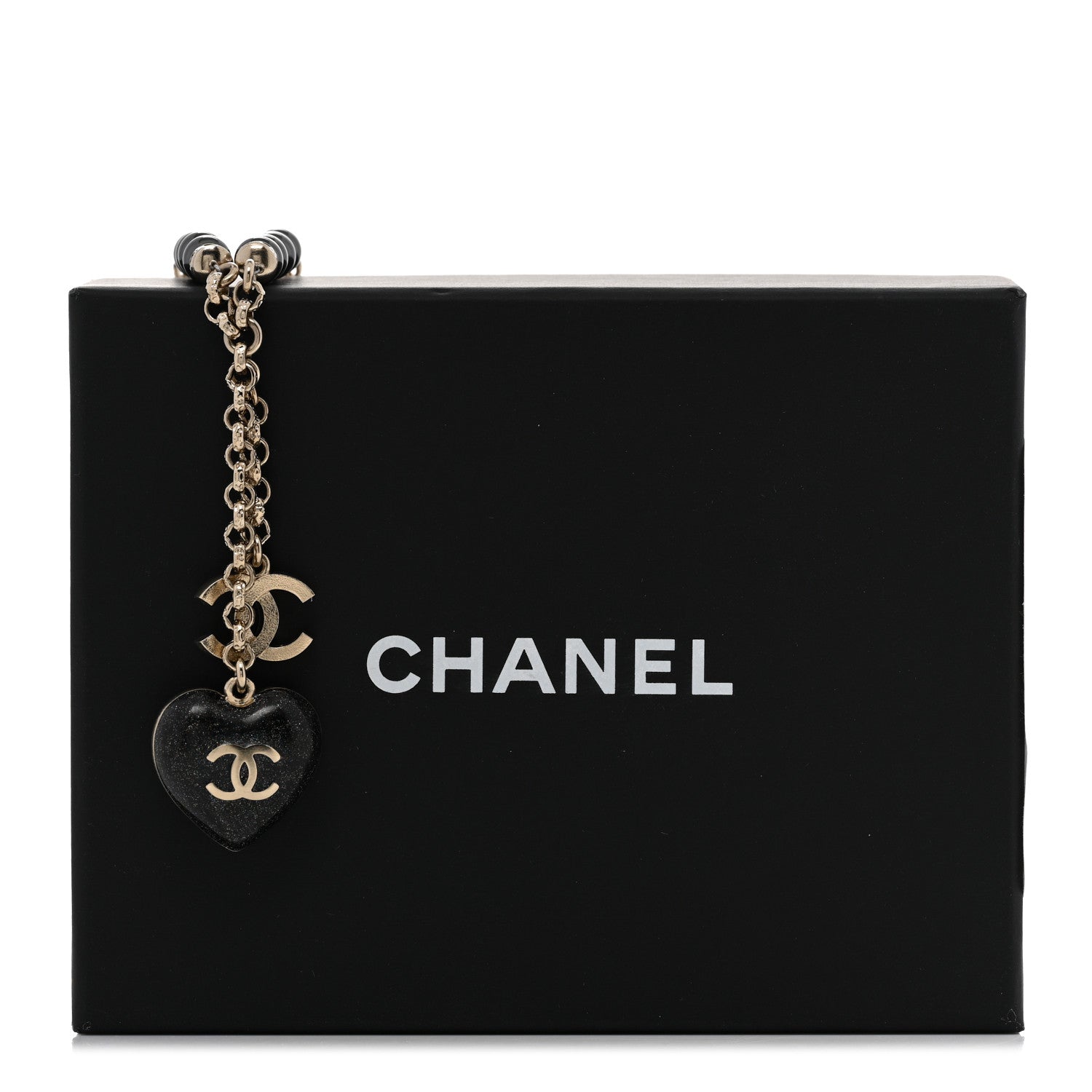 Chanel Resin Crystal Bead CC Heart Necklace Black Gold 10 of 10