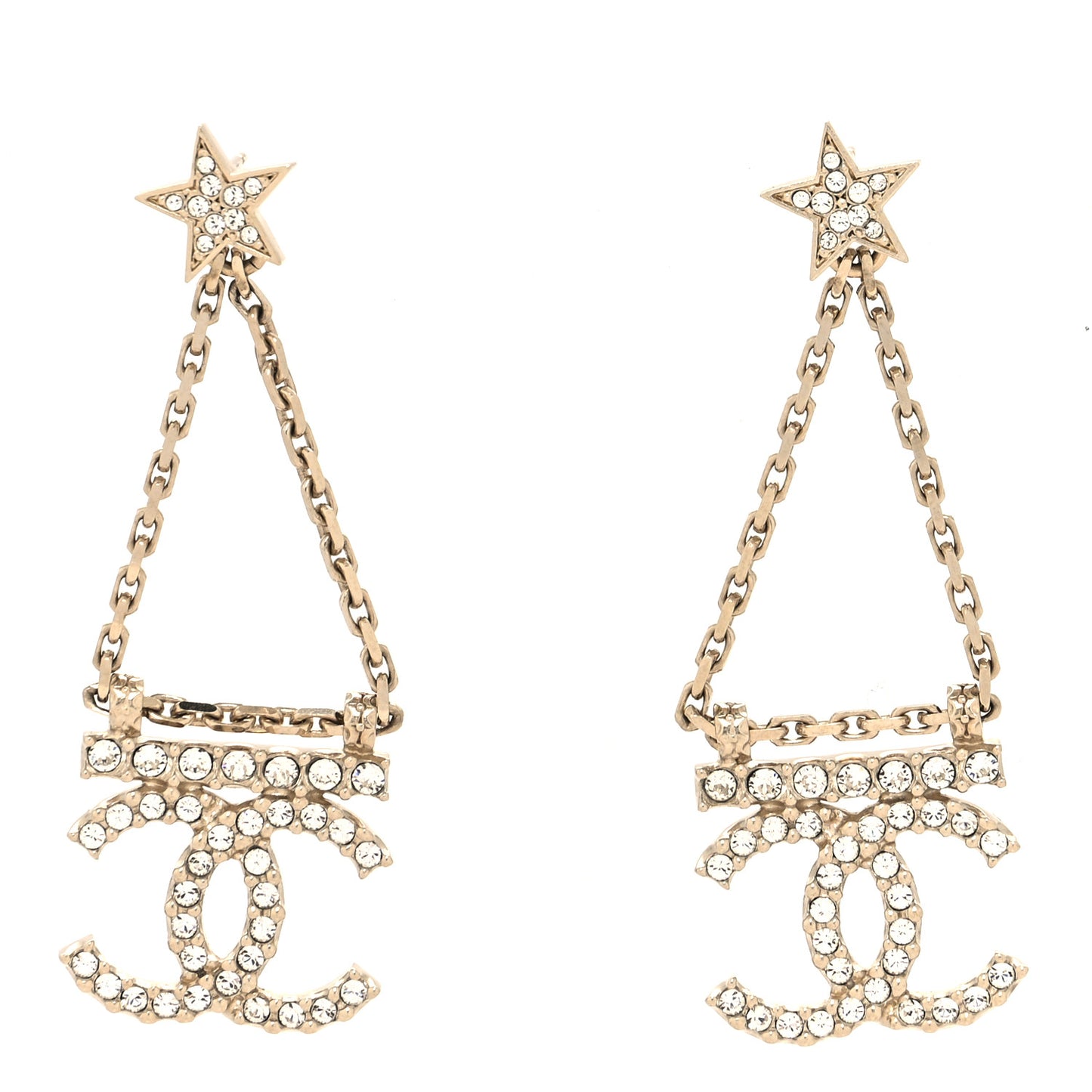 Crystal Star Drop CC Earrings Gold