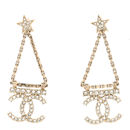 Chanel Crystal Star Drop CC Earrings Gold 1 of 4