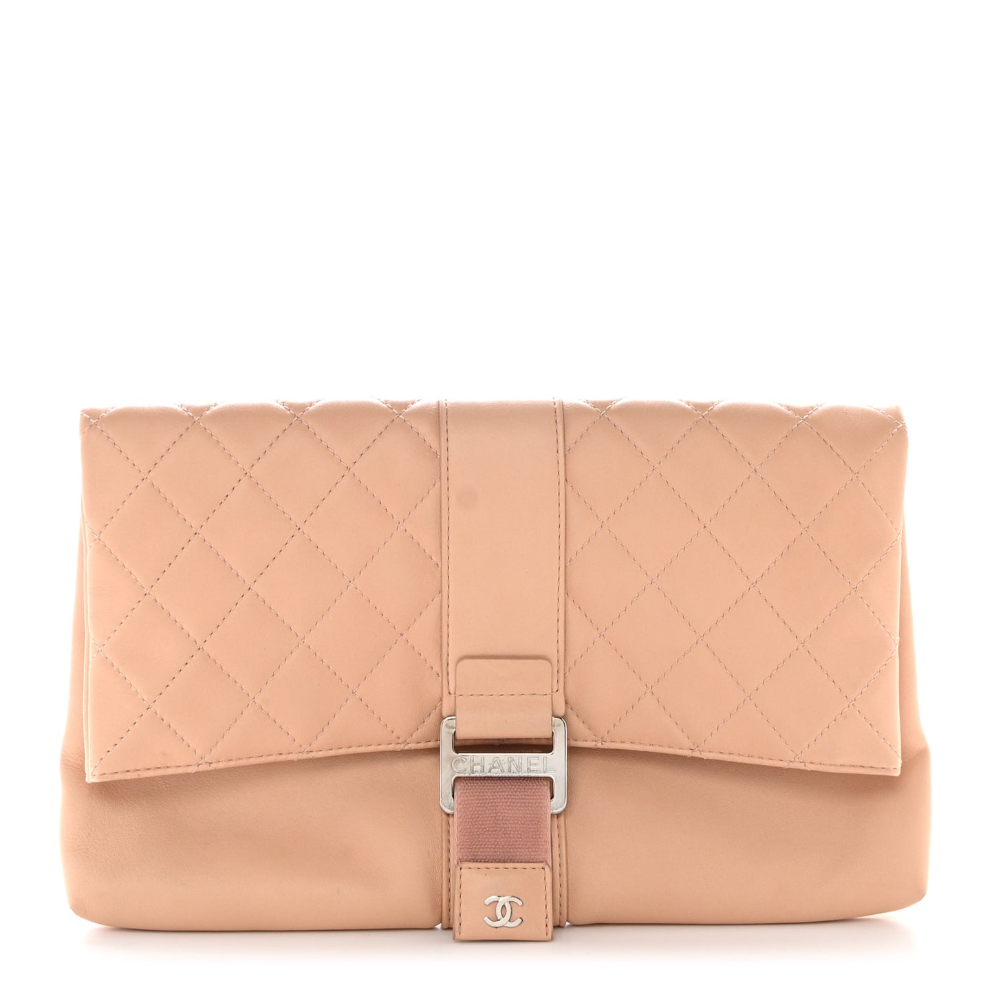 Lambskin Quilted Grip Clutch Nude