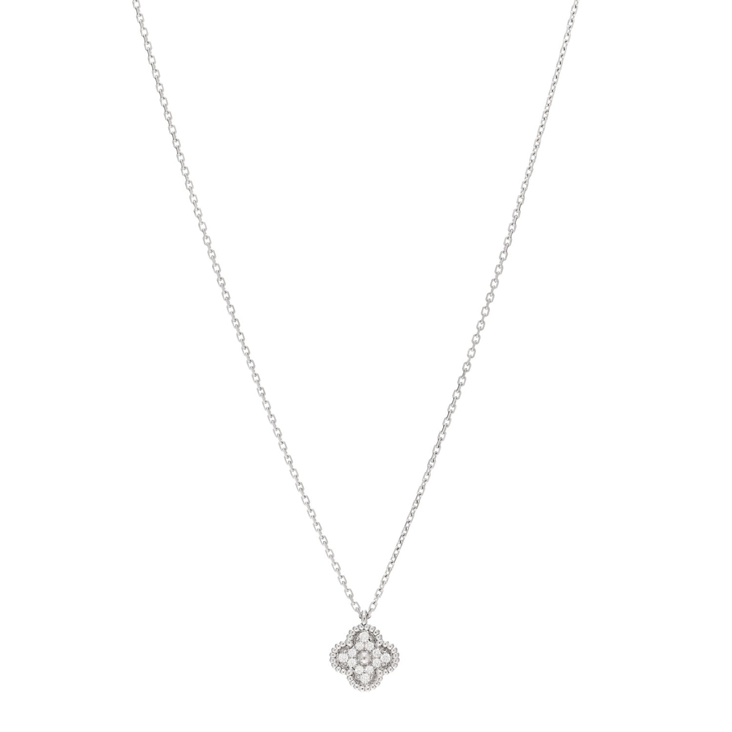 18K White Gold Diamond Sweet Alhambra Pendant Necklace