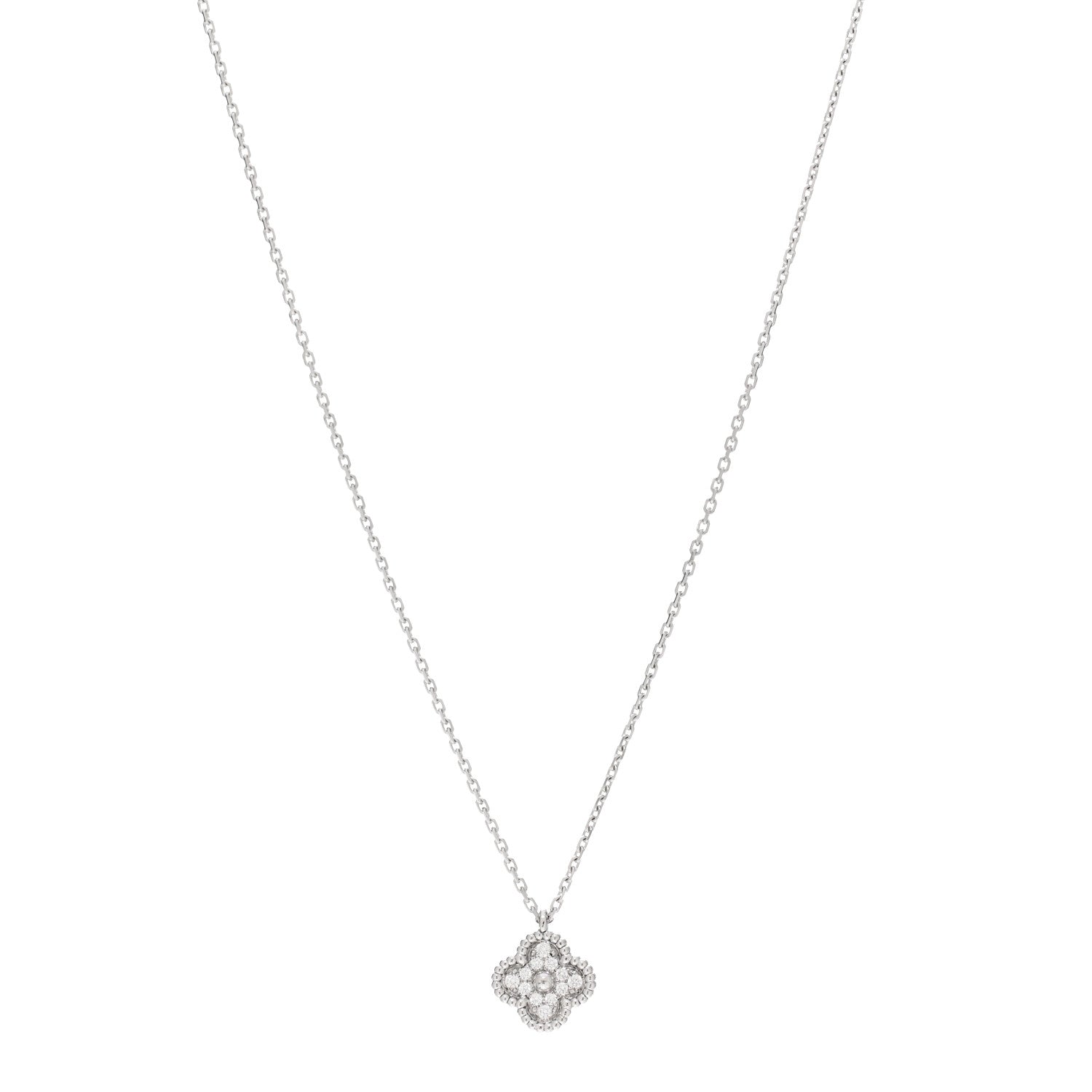 Van Cleef & Arpels 18K White Gold Diamond Sweet Alhambra Pendant Necklace 1 of 5