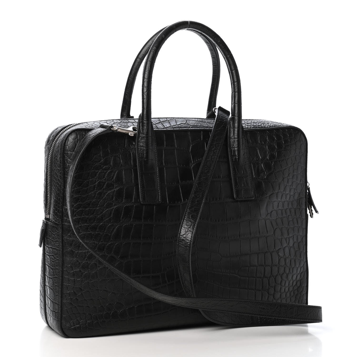 Saint Laurent Calfskin Crocodile Embossed Briefcase Black 2 of 4