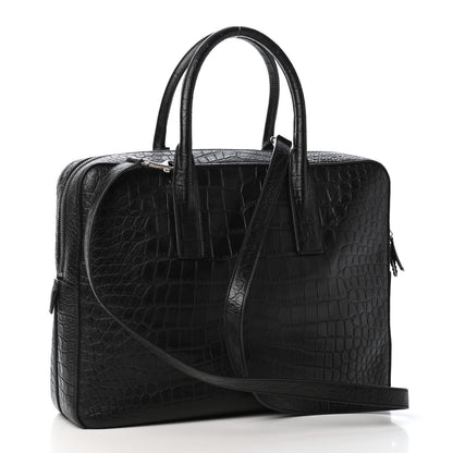 Saint Laurent Calfskin Crocodile Embossed Briefcase Black 2 of 4