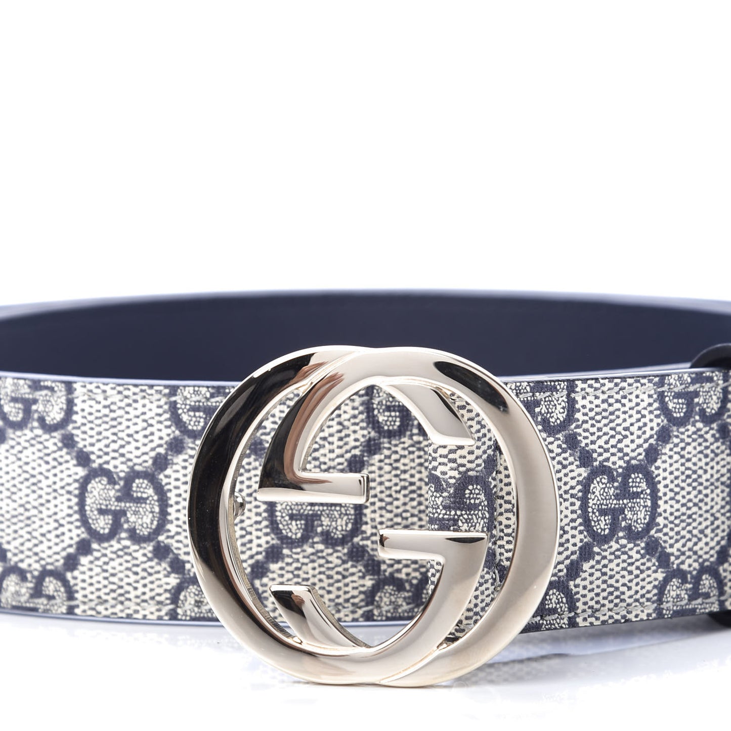 GG Supreme Monogram Interlocking G 37mm Belt 75 30 Beige Blue