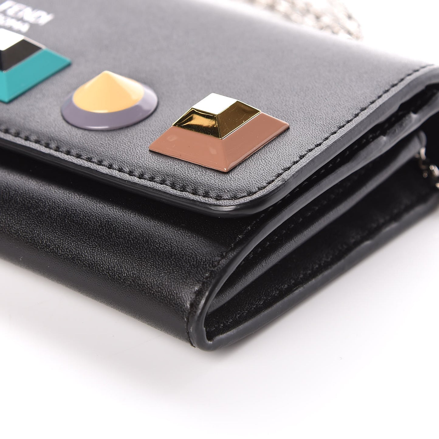 Vitello Liberty Studded Continental Wallet On Chain Black Multicolor