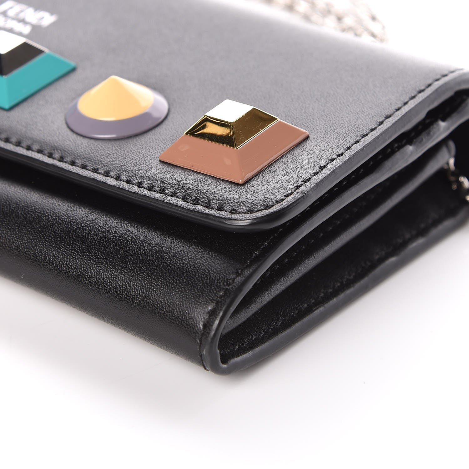 Fendi Vitello Liberty Studded Continental Wallet On Chain Black Multicolor 10 of 12
