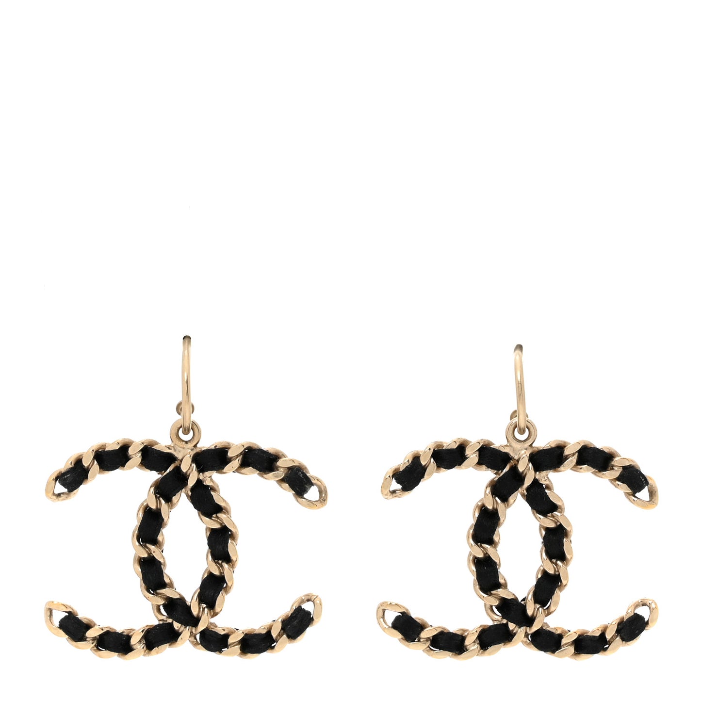 Satin CC Chain Earrings Light Gold Black