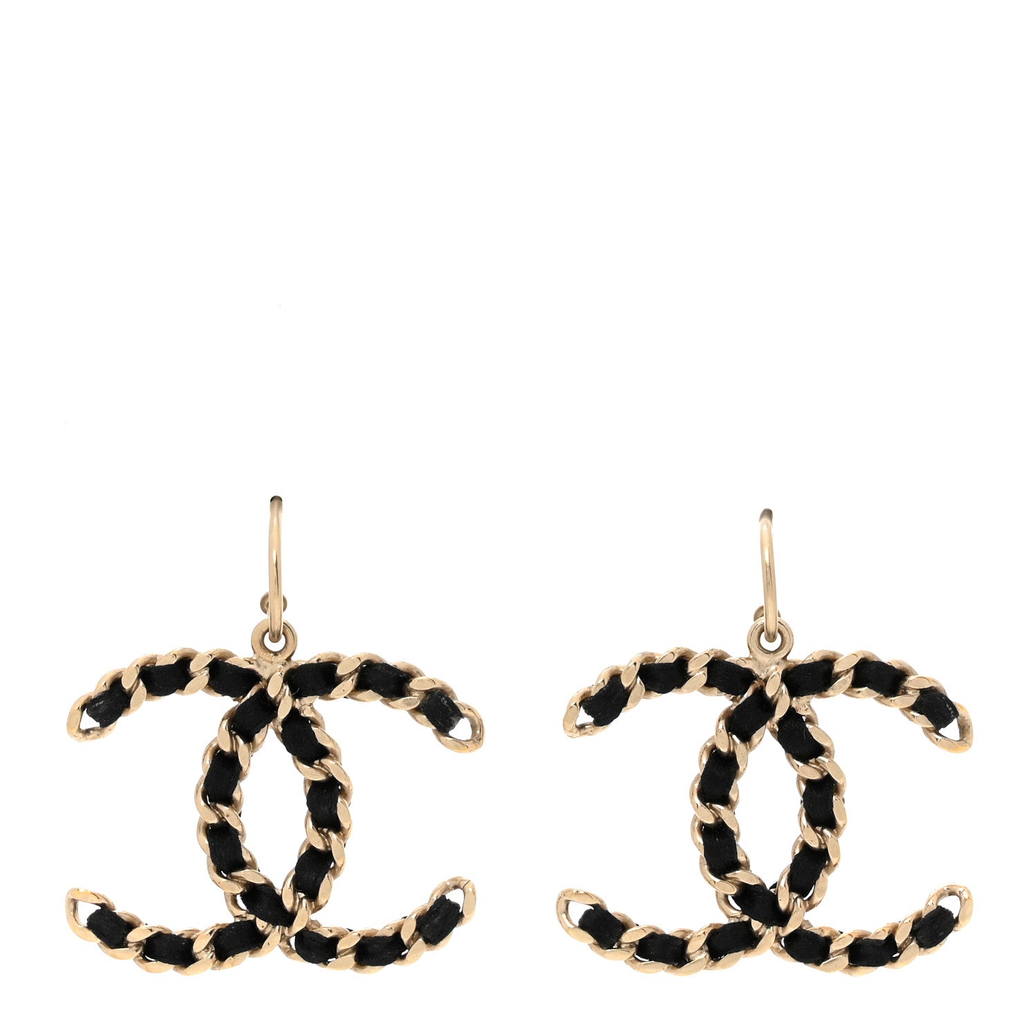 Chanel Satin CC Chain Earrings Light Gold Black 1 of 6