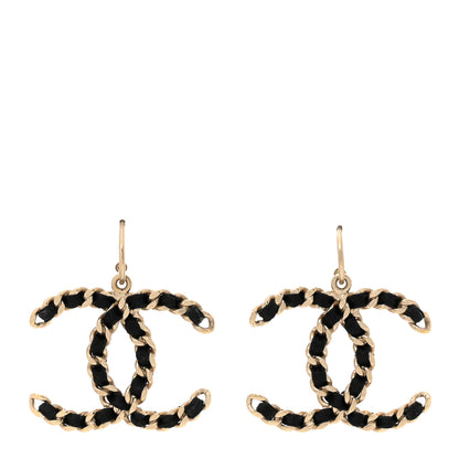 Chanel Satin CC Chain Earrings Light Gold Black 1 of 6