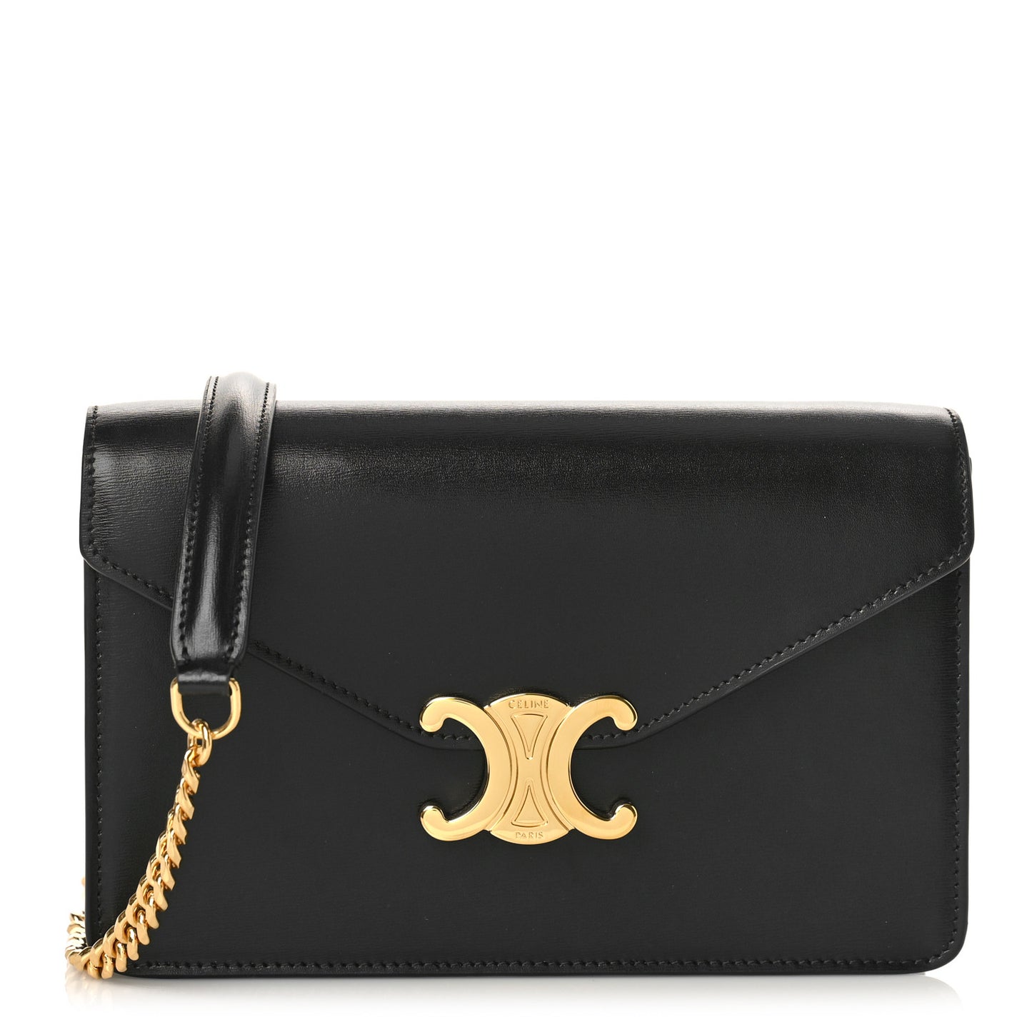 Shiny Calfskin Triomphe Margo Wallet on Chain Black