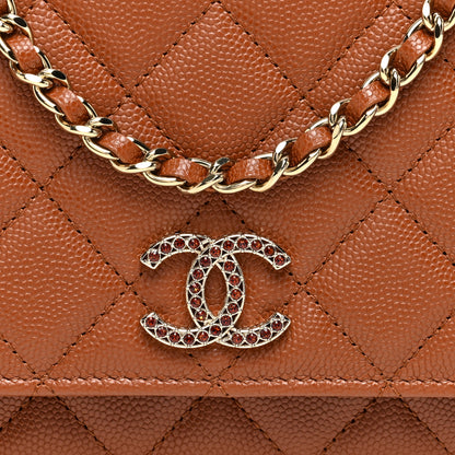 Chanel Shiny Caviar Quilted Strass Wallet On Chain WOC Light Brown 8 of 11