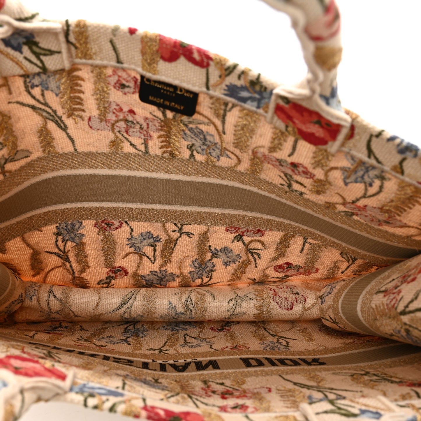 Canvas Embroidered Large Hibiscus Book Tote Beige Multicolor