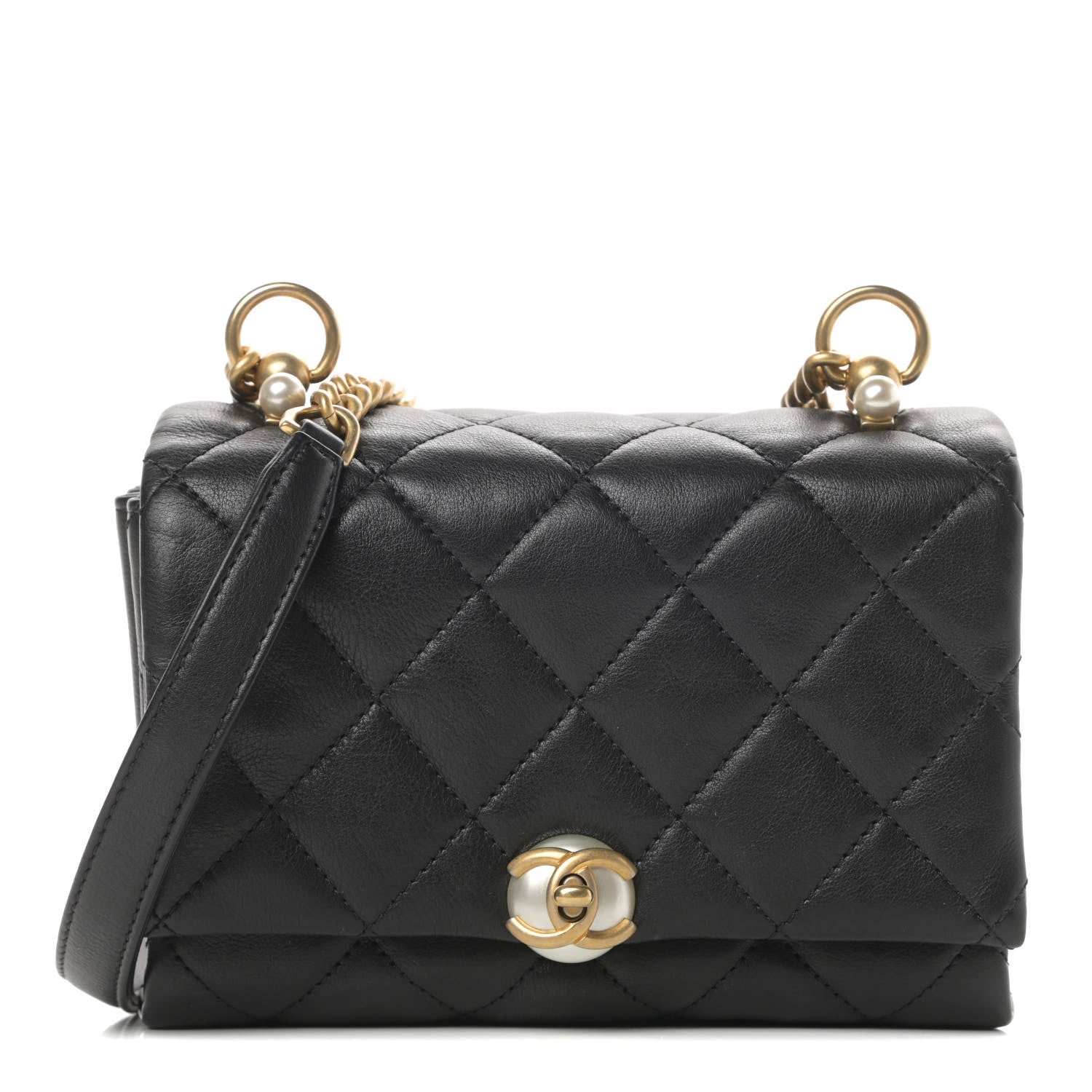 Chanel Calfskin Quilted Accordion Pearl CC Flap Bag Black 1 of 13