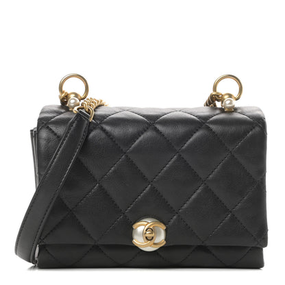 Chanel Calfskin Quilted Accordion Pearl CC Flap Bag Black 1 of 13