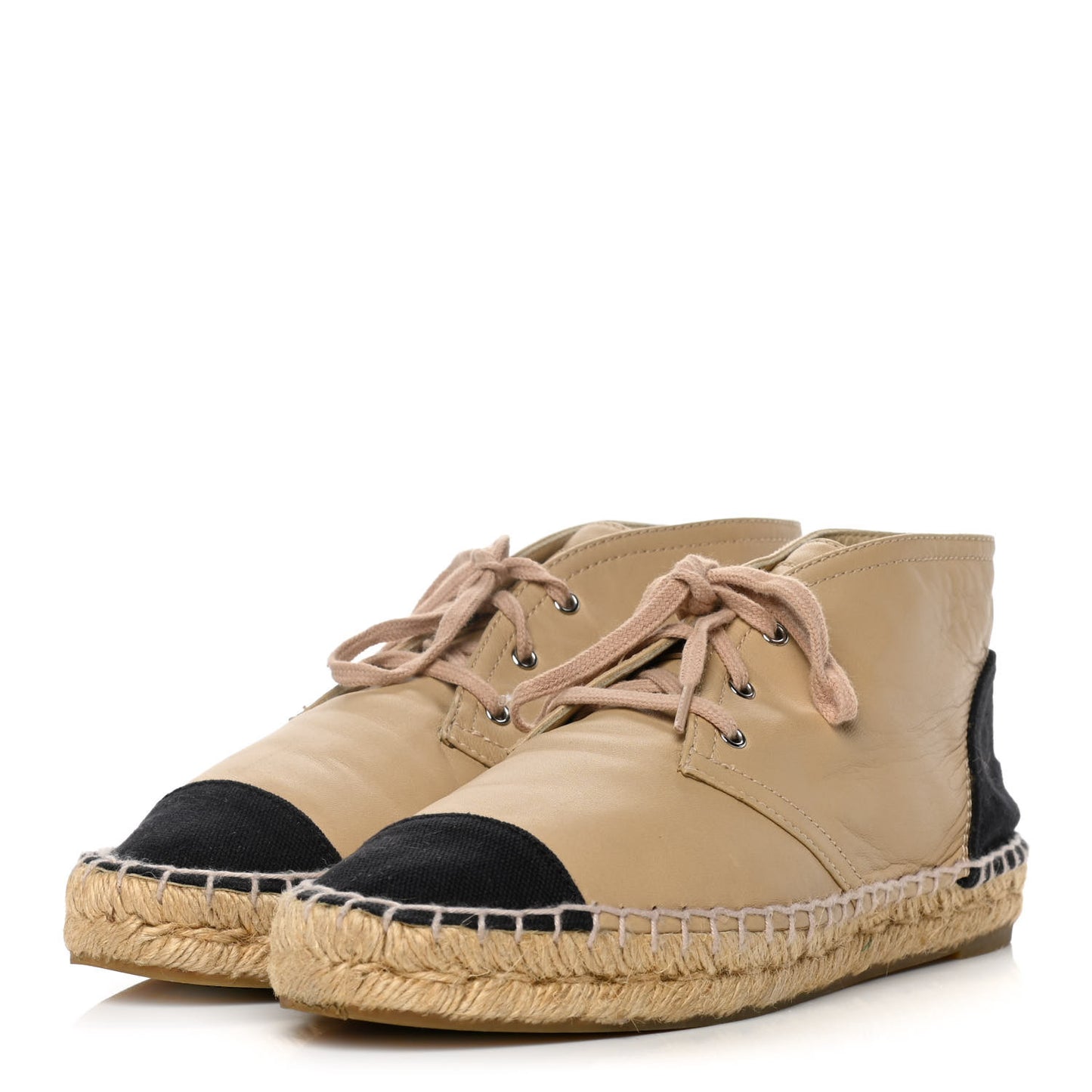 Lambskin Canvas Cap Toe Lace Up Espadrilles 37 Dark Beige Black