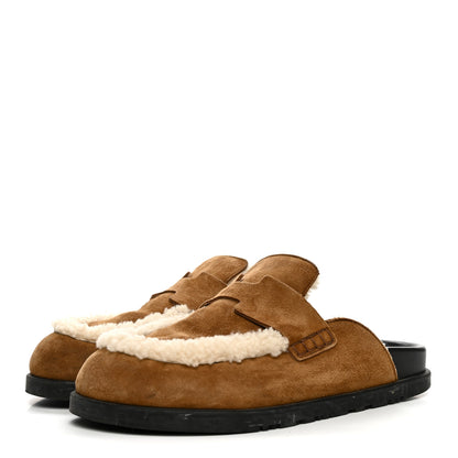 Hermes Suede Goatskin Shearling Go Mules 40 Brun Frume Ecru 3 of 9