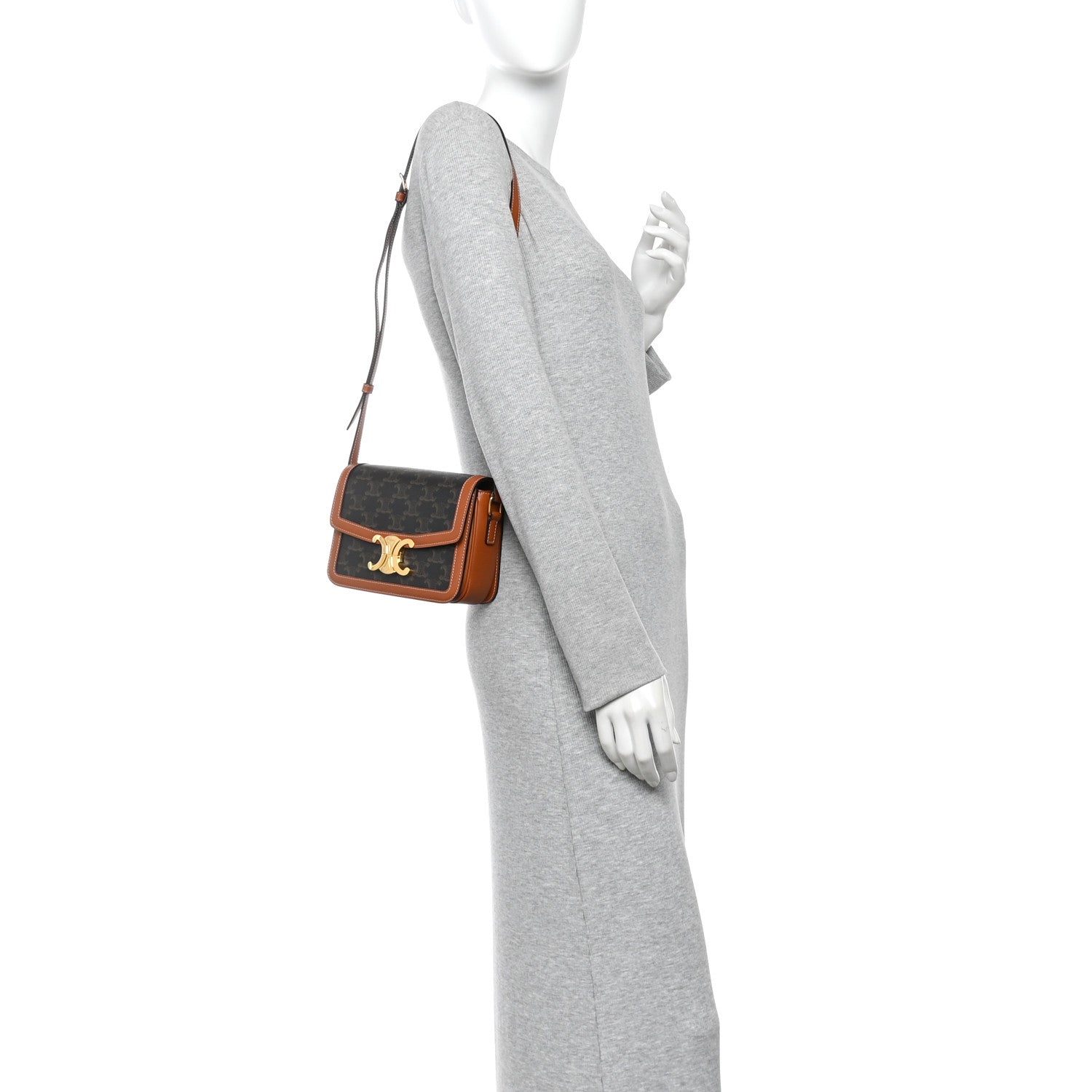 Celine Calfskin Triomphe Canvas Teen Triomphe Bag Tan 2 of 11