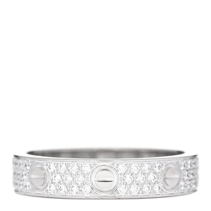 Cartier 18K White Gold Diamond 4mm LOVE Wedding Paved Band Ring 52 6 1 of 5