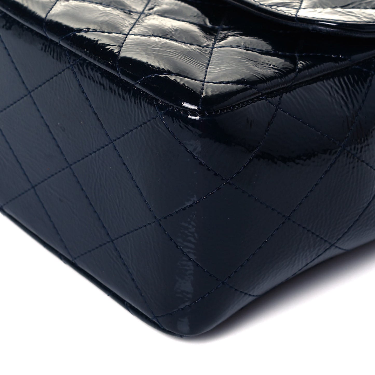 Crinkled Patent Quilted Jumbo Single Flap Dark Navy