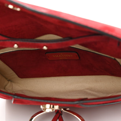 Valentino Garavani Suede V Rivet Chain Clutch Red 5 of 9