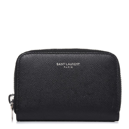 Saint Laurent Grain De Poudre Zip Around Card Holder Black 1 of 13