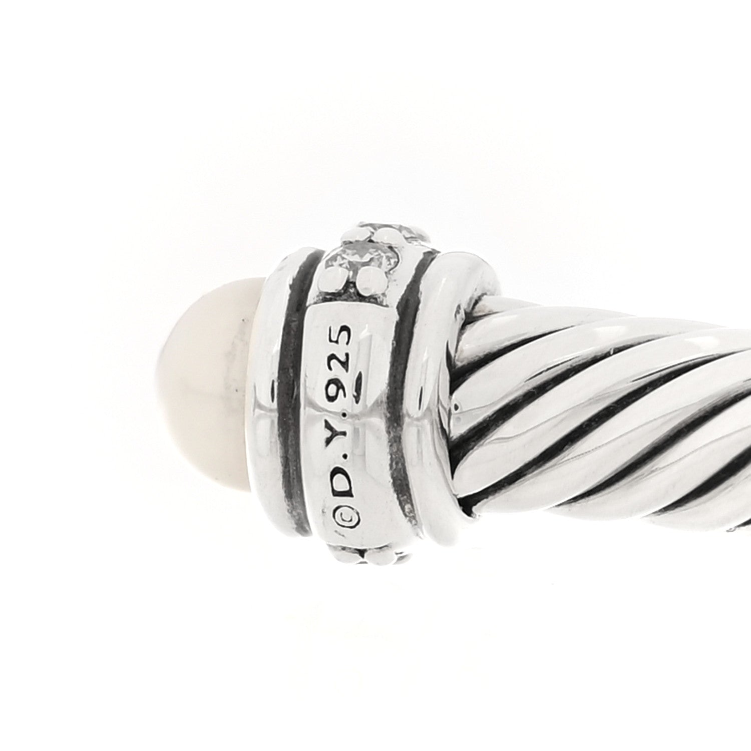 David Yurman Sterling Silver Diamond Cultured Pearl 4mm Cable Classics Bracelet 3 of 4