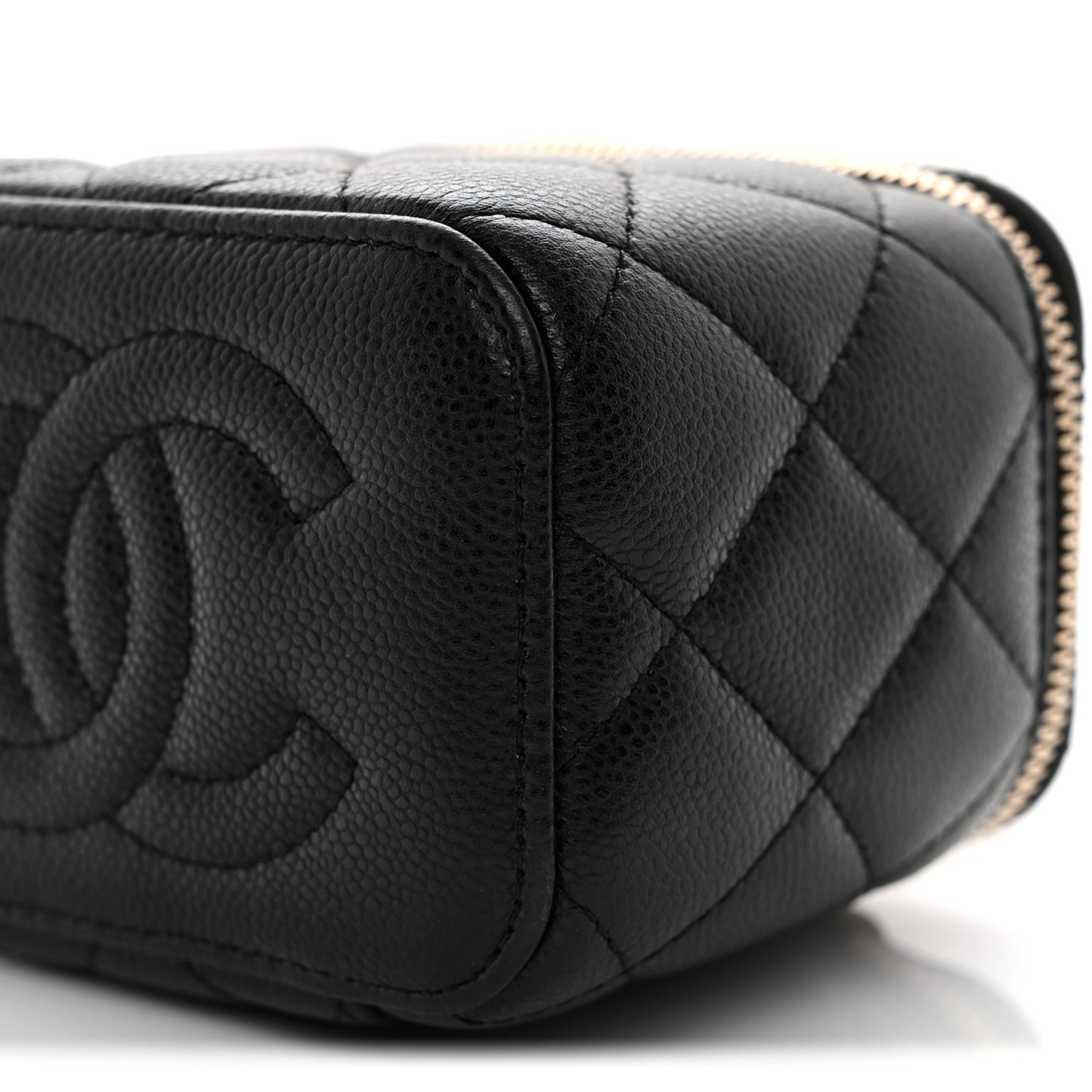 Caviar Quilted Mini Vanity Case With Chain Black