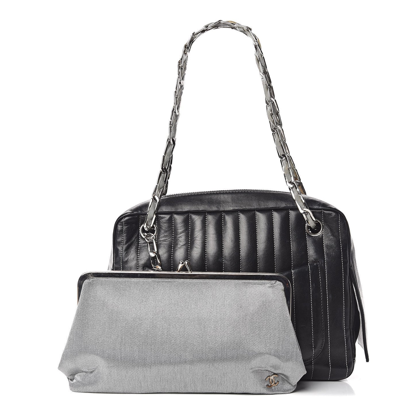 Lambskin Vertical Quilted Mademoiselle Camera Case Black