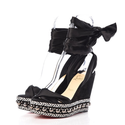 Christian Louboutin Suede Satin Levantine 120 Wedges 39 Black 3 of 10