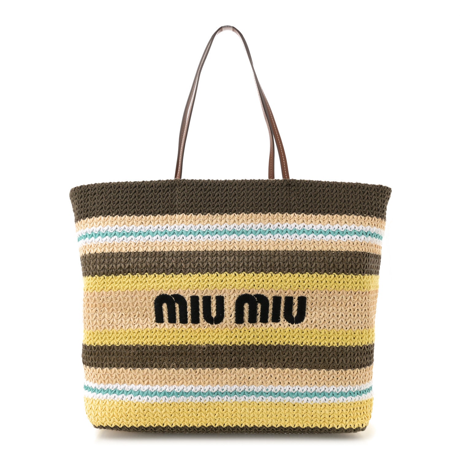 Miu Miu Raffia Crochet Stripe Tote Bag Tundra Limone 1 of 10