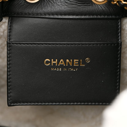 Chanel Crumpled Sheepskin Shearling Quilted Small Chanel 25 Handbag Black White 6 of 10
