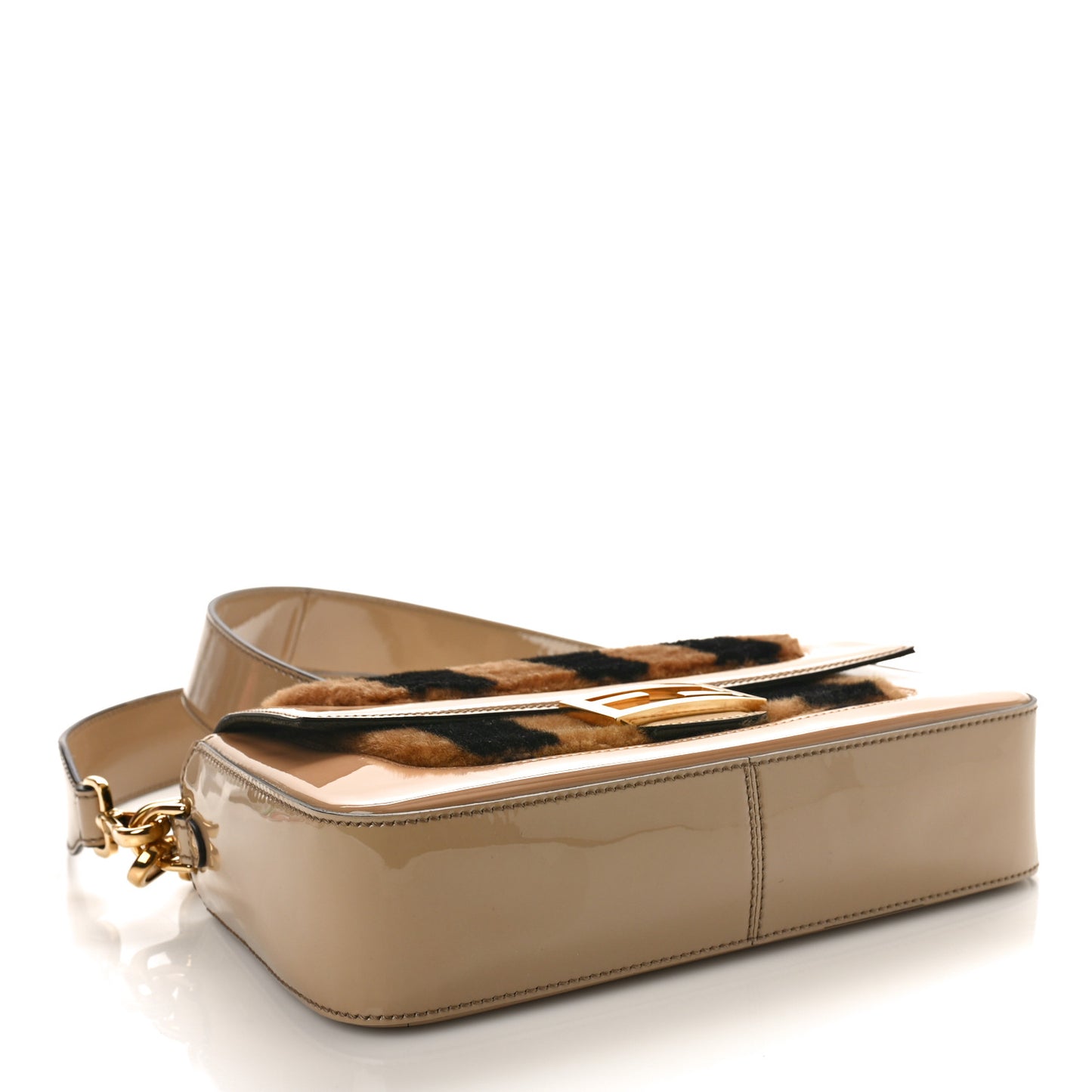 Shearling Patent Pequin Striped Baguette Tobacco Black Tortora