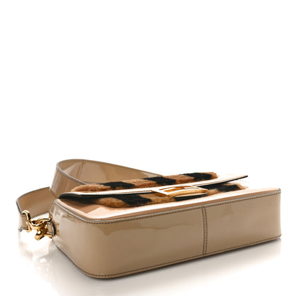 Fendi Shearling Patent Pequin Striped Baguette Tobacco Black Tortora 4 of 8