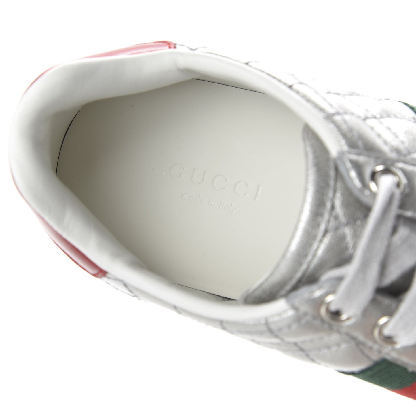 Laminated Nappa Crystal Web Bee Embroidered Trapuntata Womens Ace Platform Sneakers 36 Argento