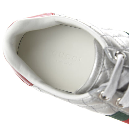 Gucci Laminated Nappa Crystal Web Bee Embroidered Trapuntata Womens Ace Platform Sneakers 36 Argento 7 of 9