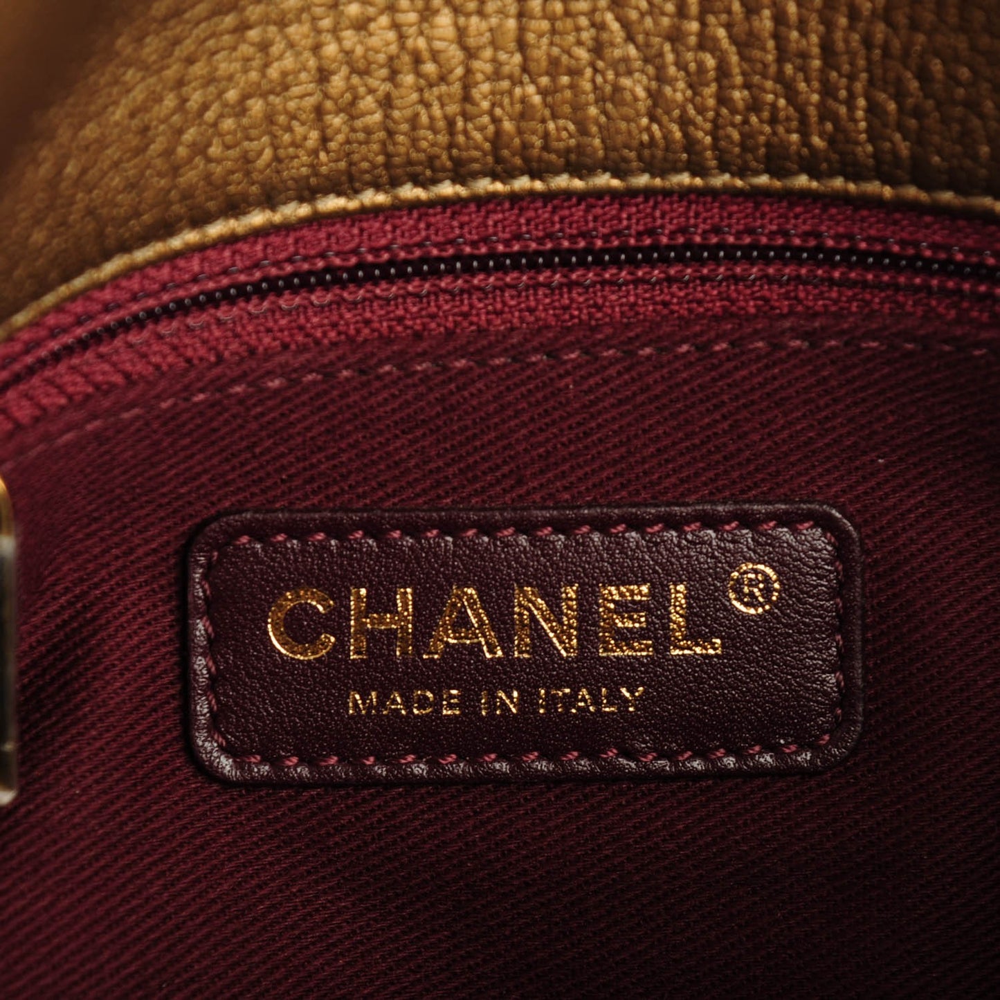 Metallic Goatskin Quilted Chain Handle Flap Dark Gold