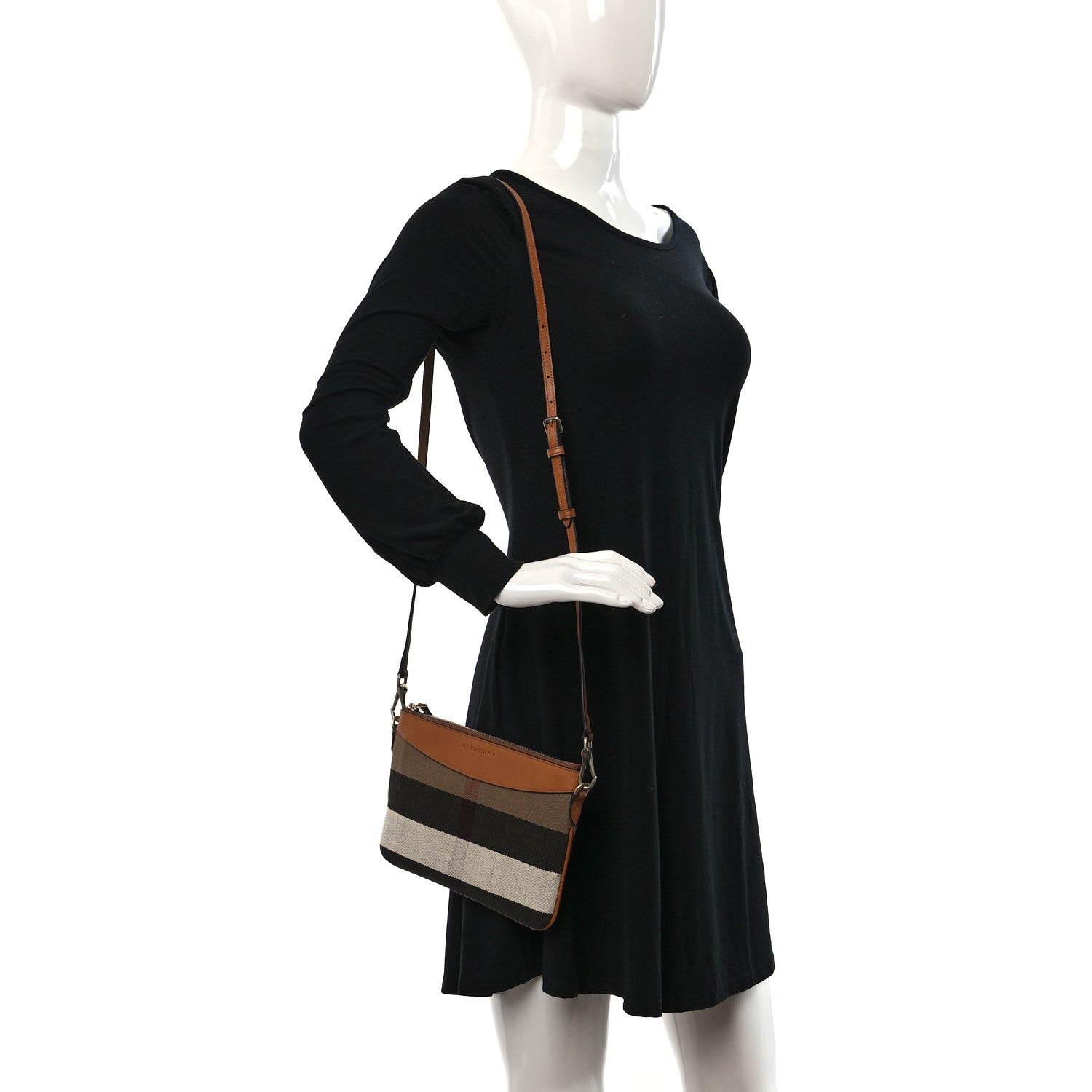 Burberry Mega Check Peyton Crossbody Clutch Bag Saddle Brown 3 of 8