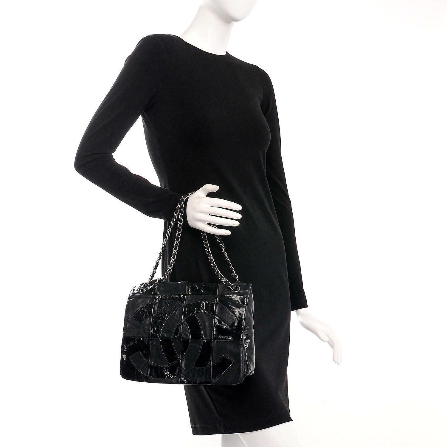Chanel Lambskin Patent Calfskin Brooklyn Patchwork Flap Black 2 of 7