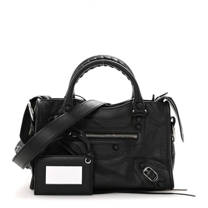 Balenciaga Matte Goatskin Rubber Covered Classic Hardware Mini City Black 3 of 11