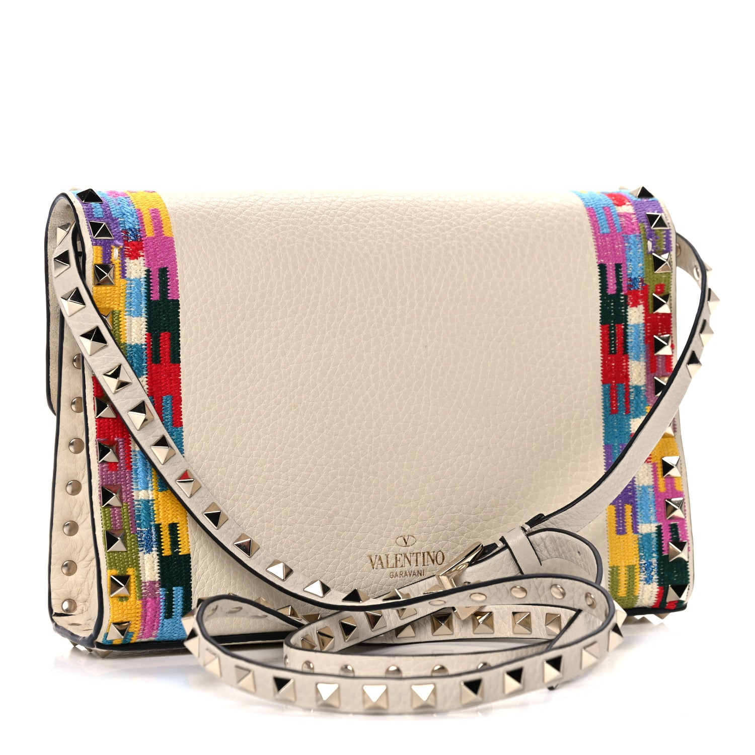 Valentino Garavani Pebbled Calfskin Embroidered Medium Rockstud Flip Lock Crossbody Bag Ivory 2 of 10