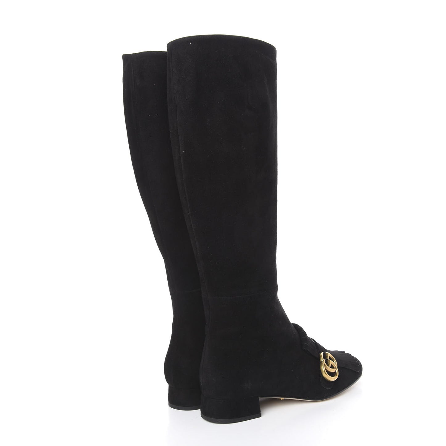 Kid Scamosciato Marmont Fringe Knee Boots 38.5 Black