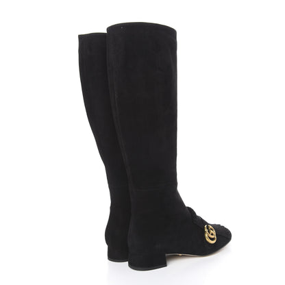 Gucci Kid Scamosciato Marmont Fringe Knee Boots 38.5 Black 4 of 7