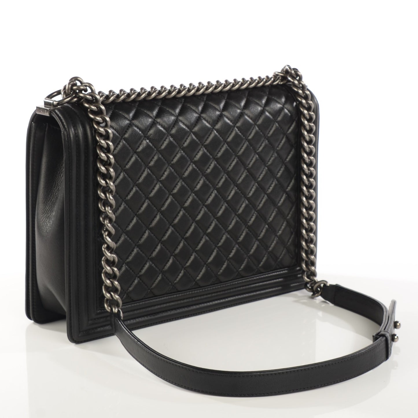 Calfskin Quilted Large Boy Flap Black