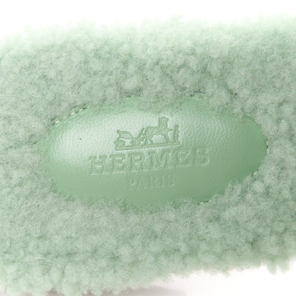Hermes Woolskin Oran Sandals 36.5 Vert D’eau 7 of 8