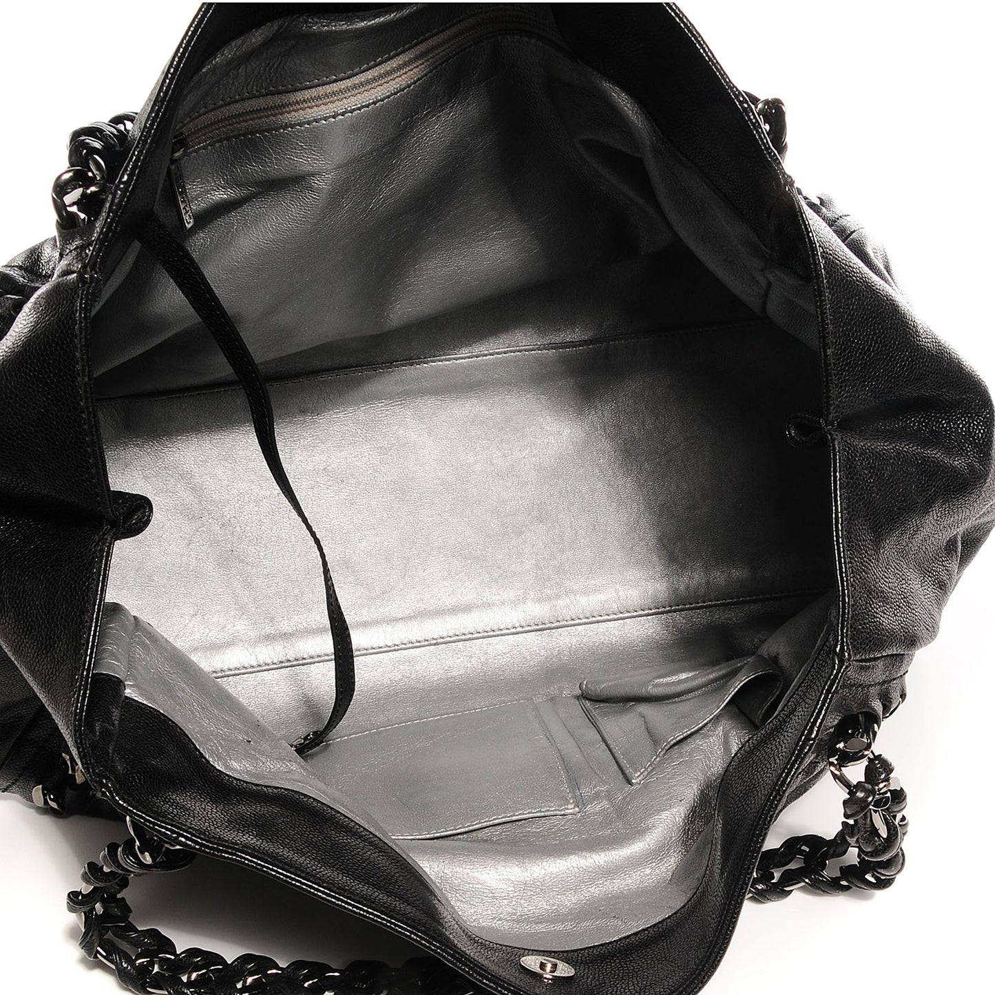 Glazed Caviar East West Large Modern Chain Tote Black