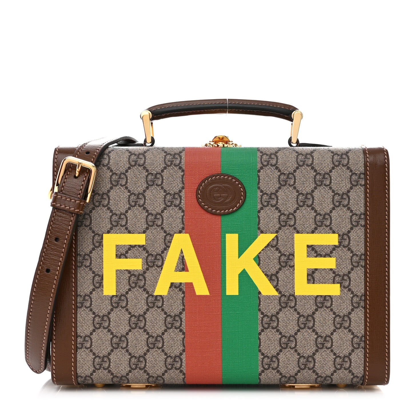 GG Supreme Monogram Azalea Calfskin Fake/Not Retro Interlocking G Beauty Case Beige Ebony Brown Sugar