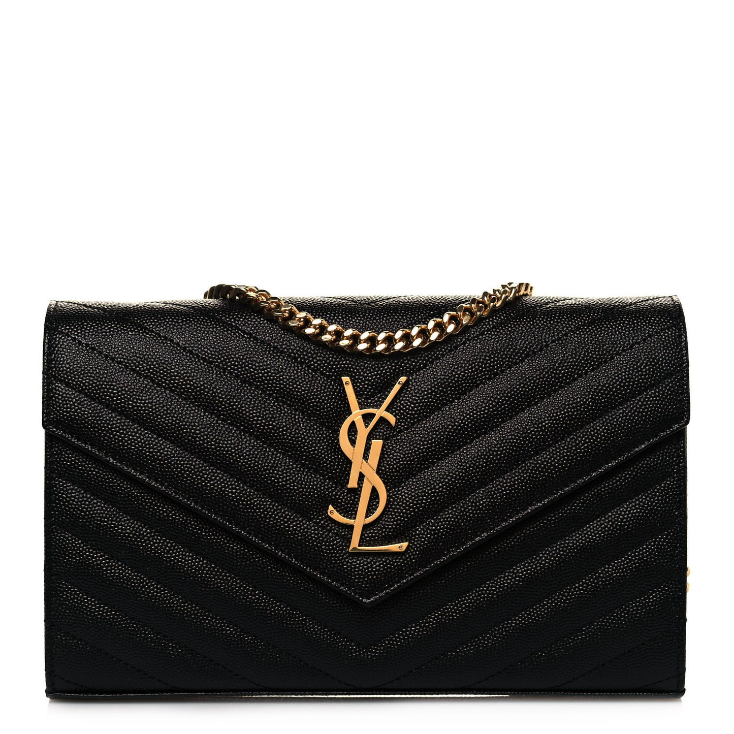 Grain De Poudre Matelasse Chevron Monogram Chain Wallet Black