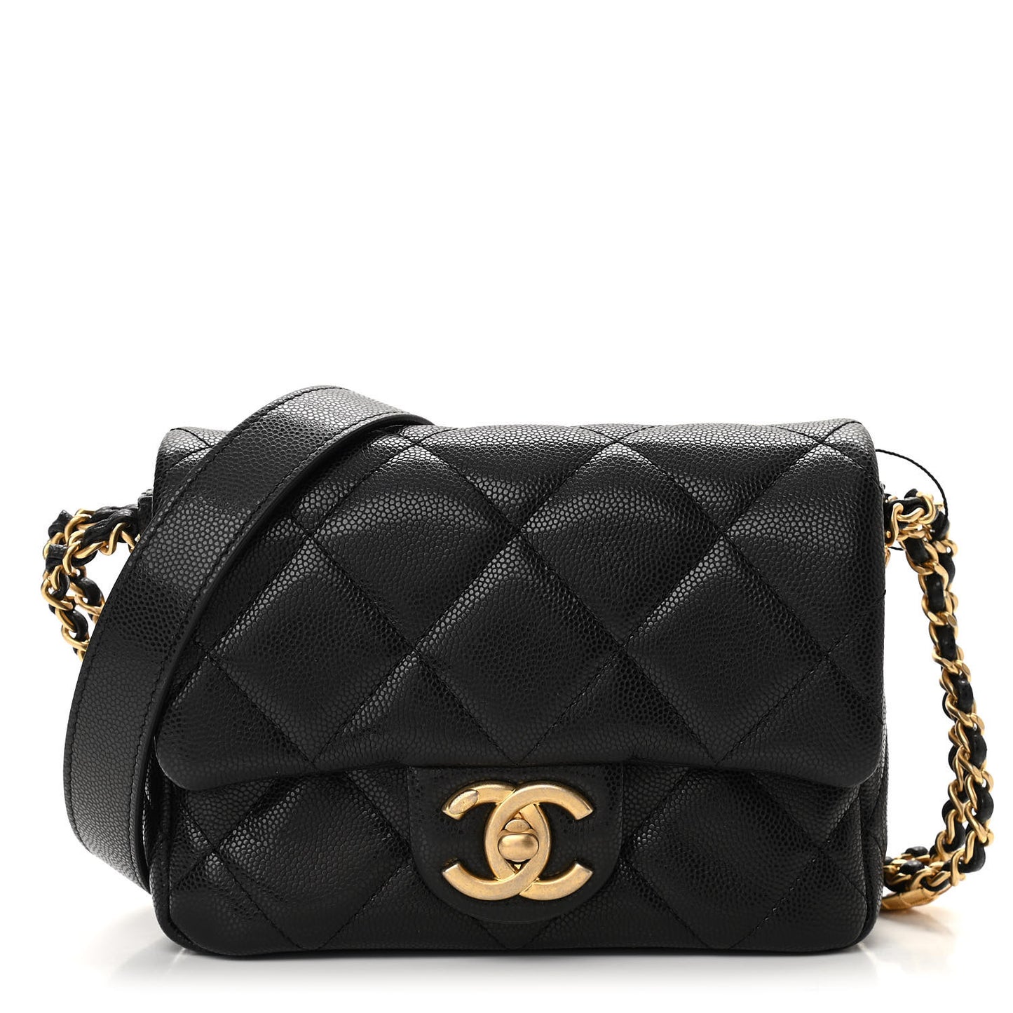 Caviar Quilted Mini Twist Your Buttons Flap Black
