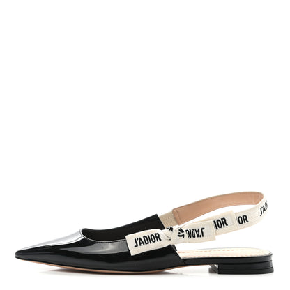 Christian Dior Patent Ribbon J'Adior Slingback Ballet Flats 36 Black 1 of 9